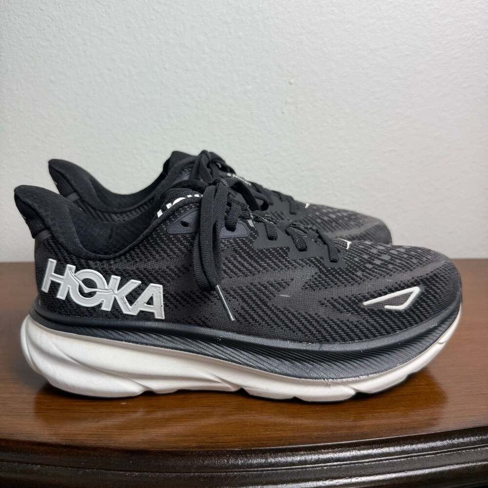 HOKA Clifton 9 Running Shoes Black/White Women US 7.5B - Picture 3 of 10